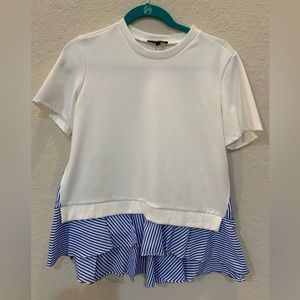 White and blue and white striped shirt, women’s size S